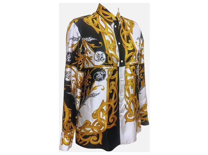 Versace Seidentwill-Hemd mit Barock-Print - Schwarz, Weiß, Gold Mehrfarben - Ansicht 2