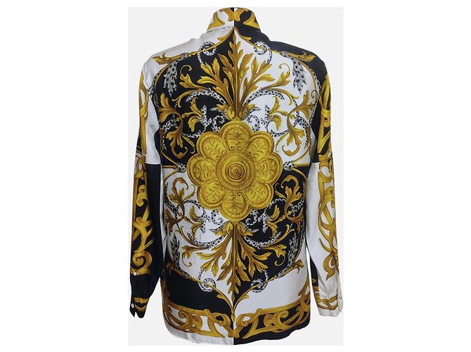 Versace Seidentwill-Hemd mit Barock-Print - Schwarz, Weiß, Gold Mehrfarben - Ansicht 3