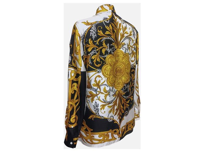 Versace Seidentwill-Hemd mit Barock-Print - Schwarz, Weiß, Gold Mehrfarben - Ansicht 4
