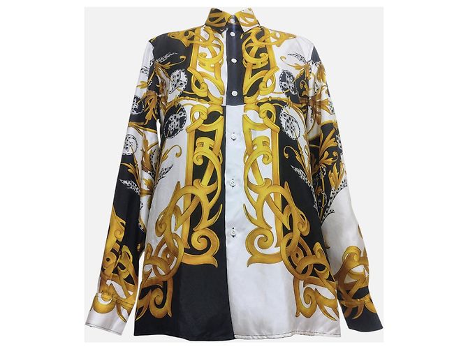 Versace Seidentwill-Hemd mit Barock-Print - Schwarz, Weiß, Gold Mehrfarben - Ansicht 5
