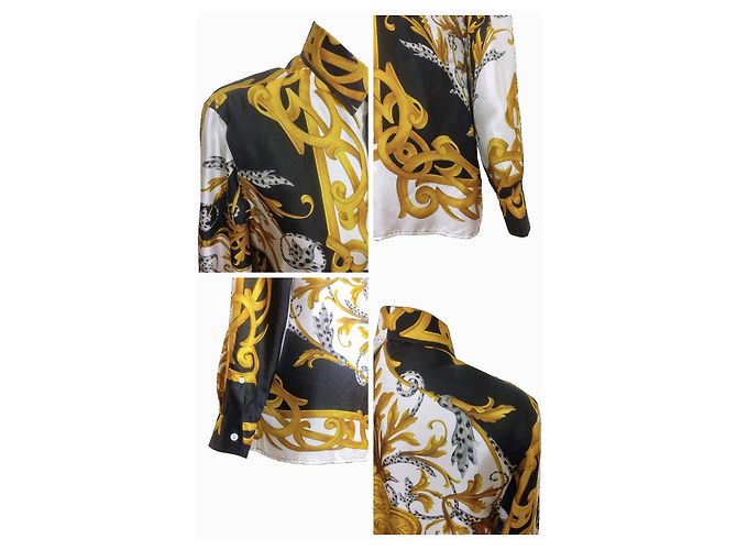 Versace Seidentwill-Hemd mit Barock-Print - Schwarz, Weiß, Gold Mehrfarben - Ansicht 8