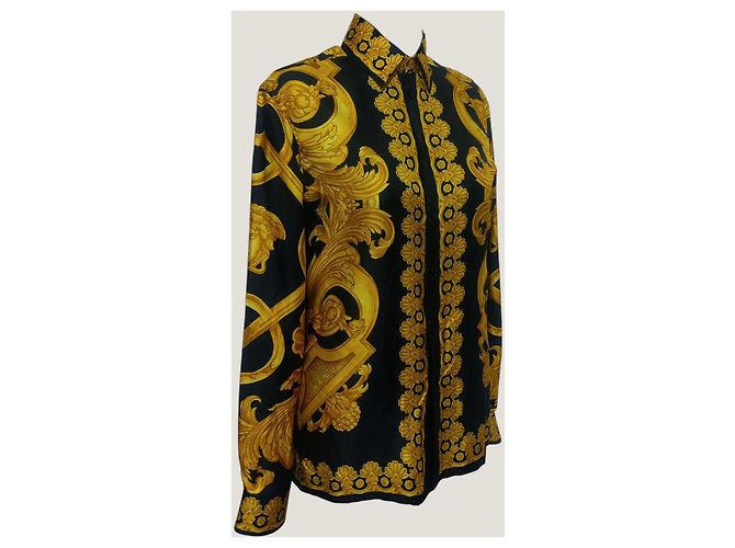 Camicia in seta Versace Stampa Barocca Medusa - Nero e Oro - vista 2