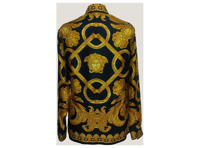 Camicia in seta Versace Stampa Barocca Medusa - Nero e Oro - vista 3