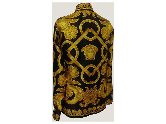 Camicia in seta Versace Stampa Barocca Medusa - Nero e Oro - vista 4