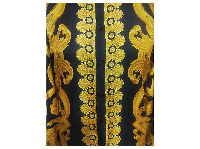 Camicia in seta Versace Stampa Barocca Medusa - Nero e Oro - vista 5