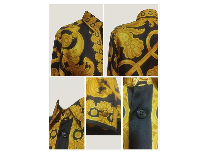 Camicia in seta Versace Stampa Barocca Medusa - Nero e Oro - vista 6