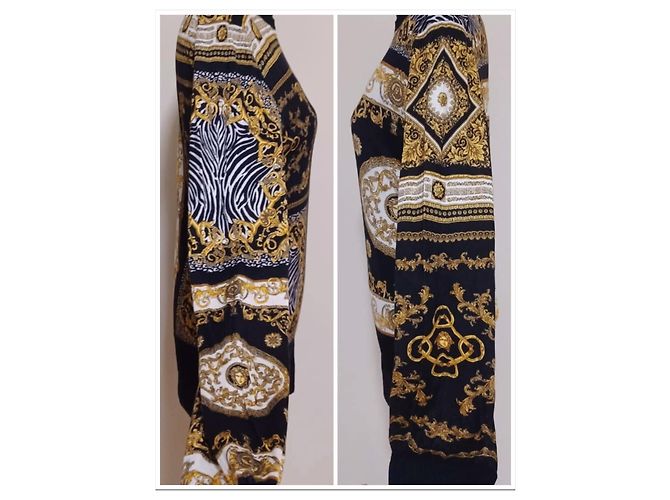 Suéter de seda Versace Baroque Estampa Medusa - Preto e Dourado - vista 8