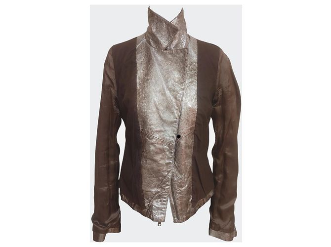 Chaqueta de piel Pinko Metidrio Castaño Dorado Bronce - vista 5