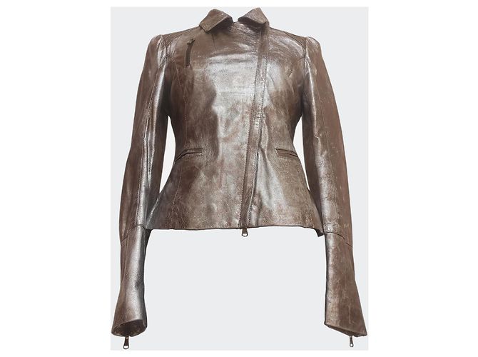 Chaqueta de piel Pinko Metidrio Castaño Dorado Bronce - vista 7