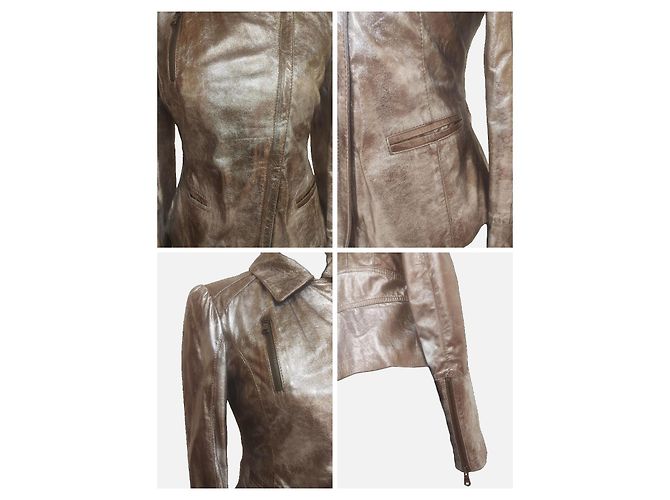 Chaqueta de piel Pinko Metidrio Castaño Dorado Bronce - vista 8