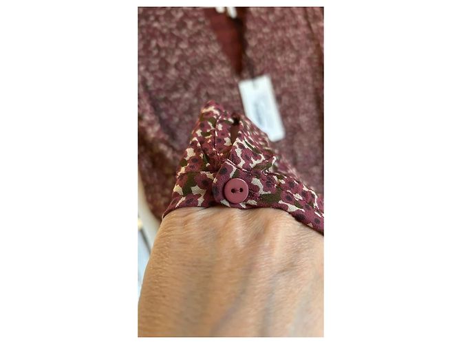 Ba&Sh Pazur Midi-Kleid Gr. 1 Bordeaux Khaki Creme - Ansicht 3