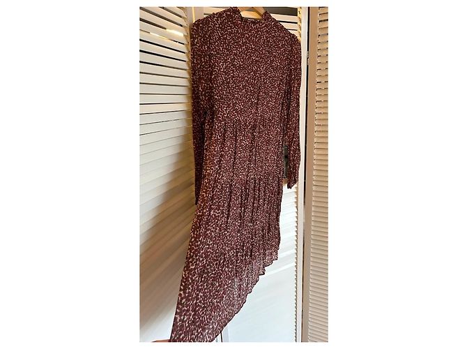 Ba&Sh Pazur Midi-Kleid Gr. 1 Bordeaux Khaki Creme - Ansicht 4