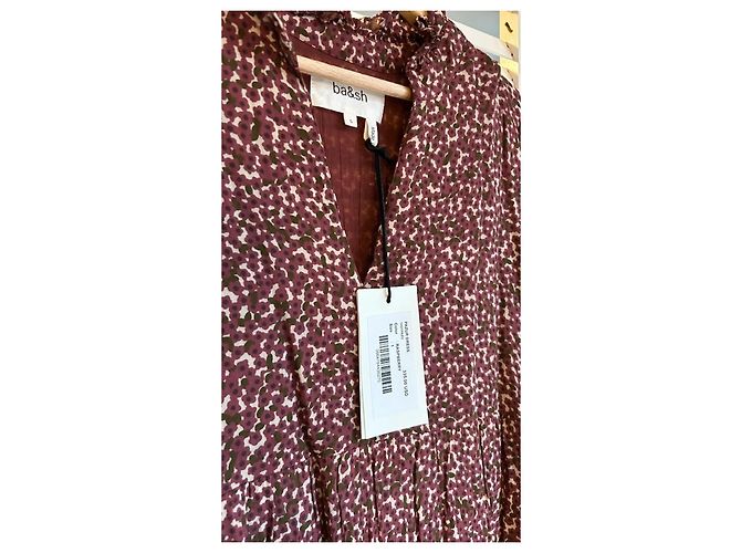 Ba&Sh Pazur Midi-Kleid Gr. 1 Bordeaux Khaki Creme - Ansicht 5