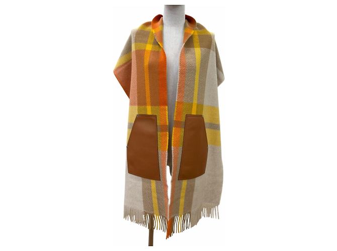 Hermès Sciarpa in cashmere e pelle di agnello arancione Hermes - vista 3