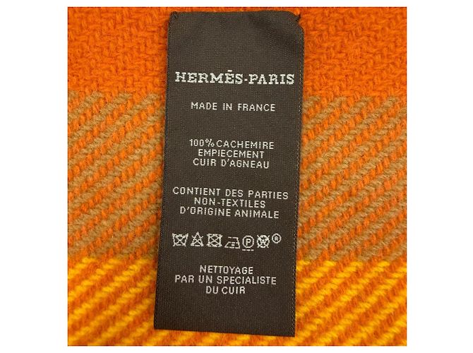 Hermès Sciarpa in cashmere e pelle di agnello arancione Hermes - vista 7