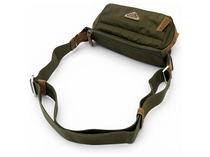 Borsa a tracolla Prada Re-Nylon in nylon e pelle scamosciata con logo triangolare Marrone Cachi - vista 6