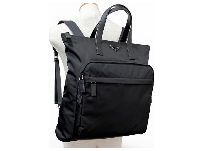 Borsa Tote Prada 2VG098 in pelle Saffiano e Re-Nylon Nero - vista 3