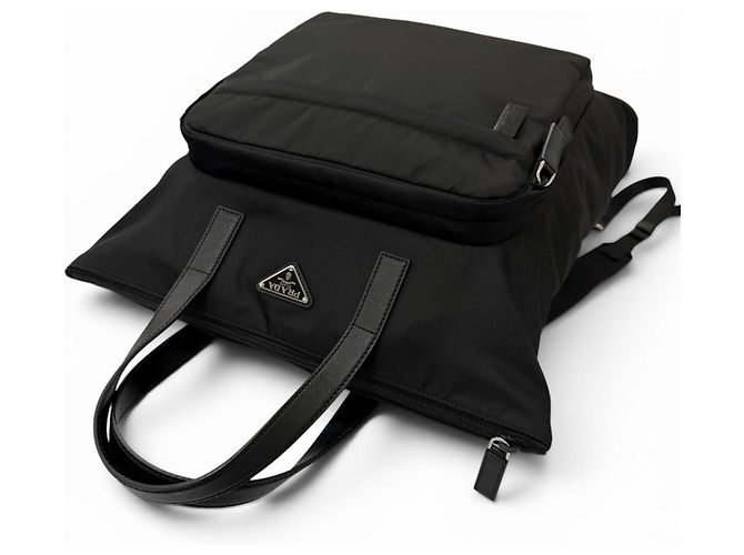 Borsa Tote Prada 2VG098 in pelle Saffiano e Re-Nylon Nero - vista 6