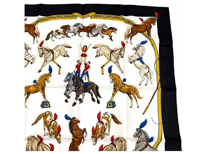 Hermès Sciarpa in seta Hermes Carre 90 En Piste Nero Bianco - vista 4