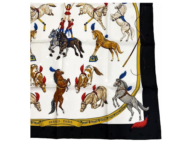 Hermès Sciarpa in seta Hermes Carre 90 En Piste Nero Bianco - vista 5
