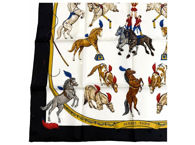 Hermès Sciarpa in seta Hermes Carre 90 En Piste Nero Bianco - vista 6
