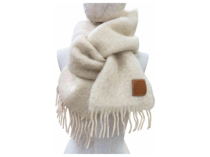 Loewe Mohair-Wollstola mit Fransen in Elfenbein Roh - Ansicht 3
