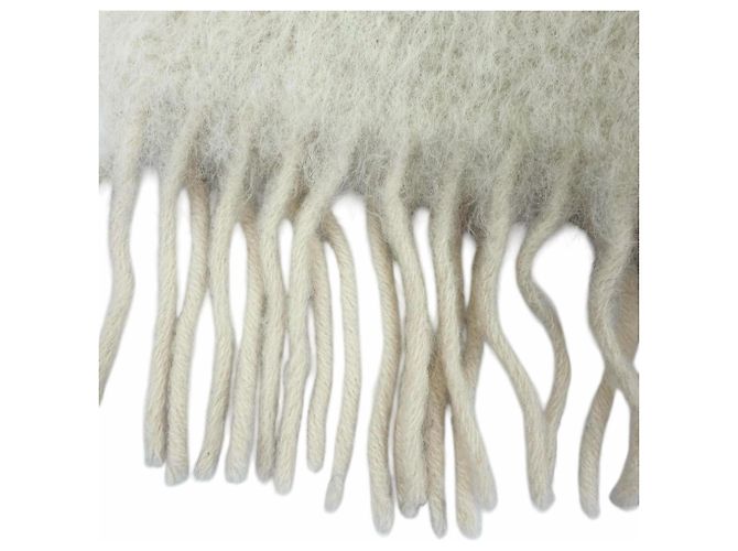 Loewe Mohair-Wollstola mit Fransen in Elfenbein Roh - Ansicht 5