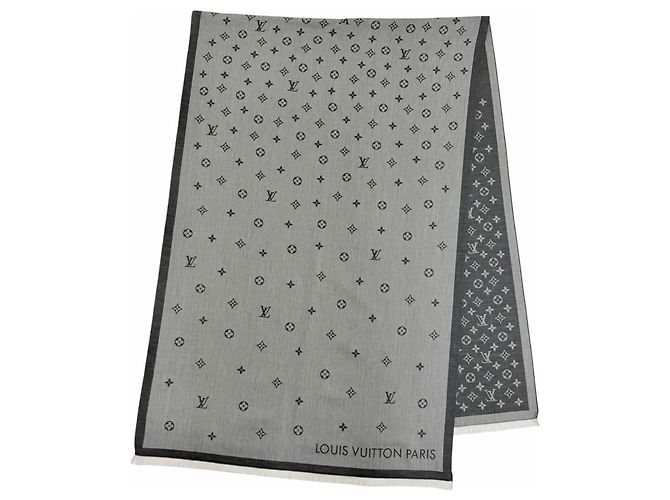 Stola Louis Vuitton in cotone grigio con frange Marrone - vista 3