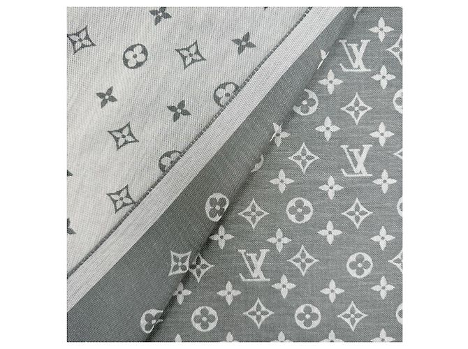 Stola Louis Vuitton in cotone grigio con frange Marrone - vista 6
