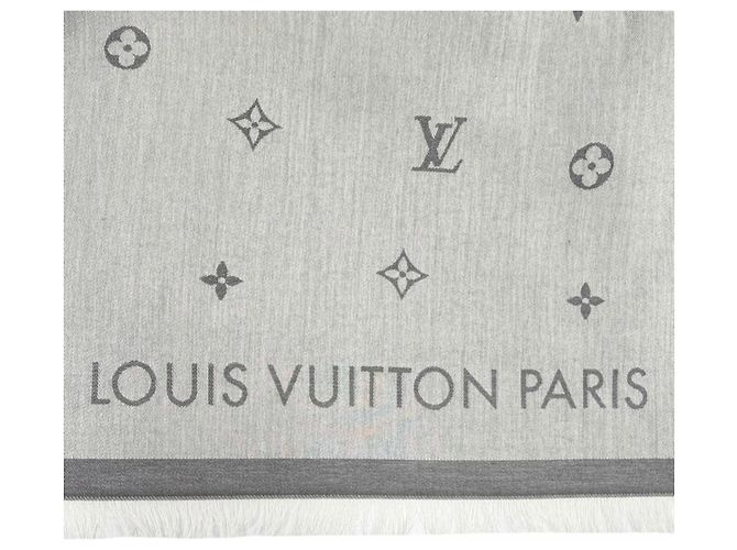 Stola Louis Vuitton in cotone grigio con frange Marrone - vista 7
