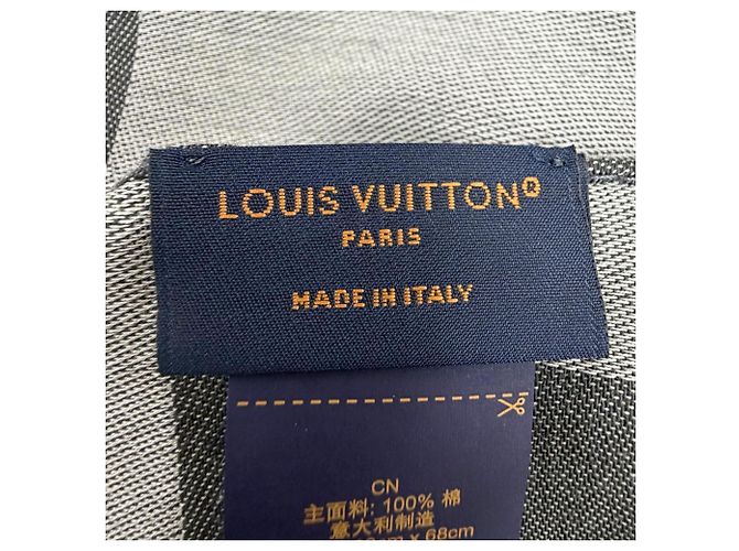 Stola Louis Vuitton in cotone grigio con frange Marrone - vista 8