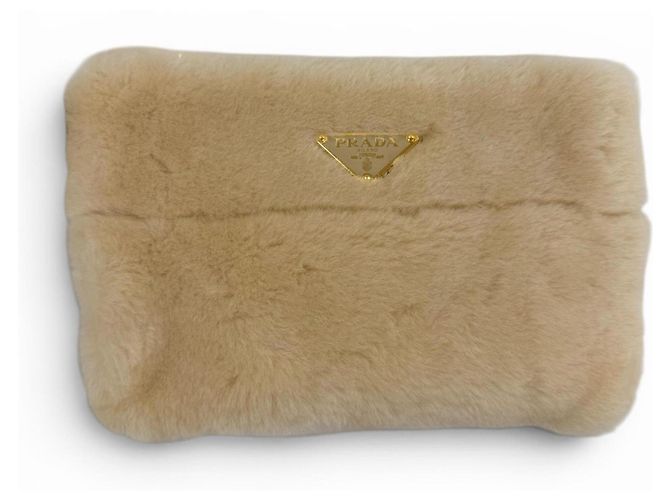 Borsa a tracolla in pelle di pecora beige Prada - vista 10