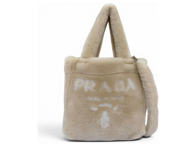 Borsa a tracolla in pelle di pecora beige Prada - vista 2