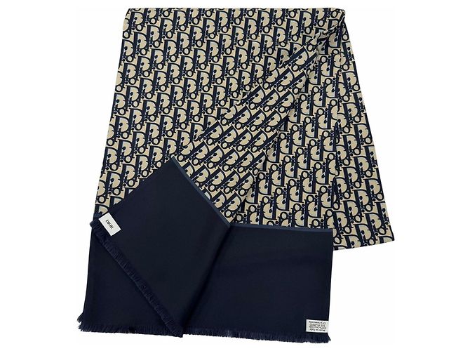 Sciarpa/Stola in seta Christian Dior Beige Blu navy - vista 2