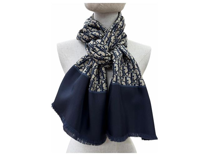Sciarpa/Stola in seta Christian Dior Beige Blu navy - vista 3