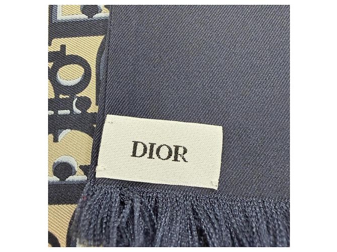 Sciarpa/Stola in seta Christian Dior Beige Blu navy - vista 6