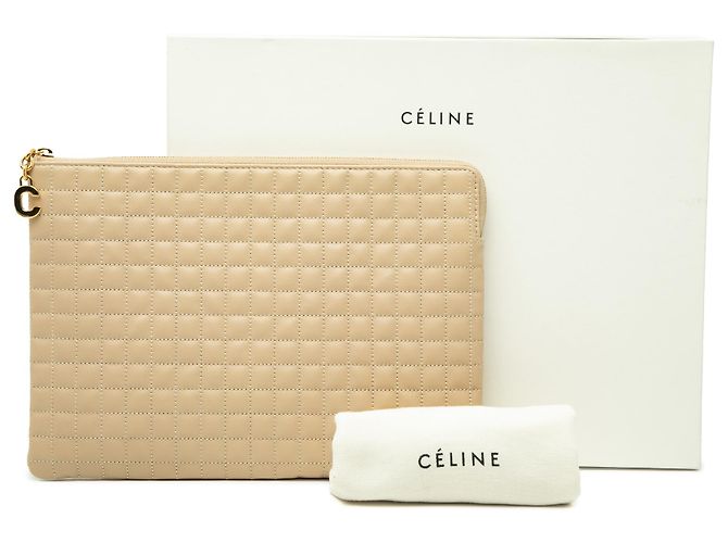 Céline Celine Clutch Beige gestepptes Kalbsleder C Charm - Ansicht 7