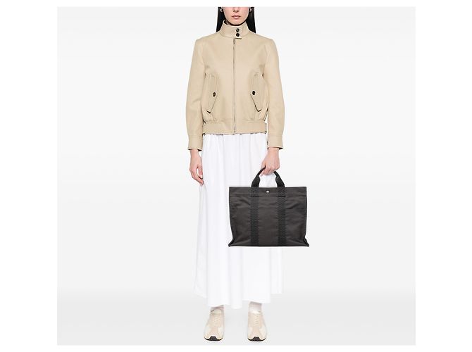 Hermès Herline MM in grauer Canvas Braun Anthrazitgrau - Ansicht 8