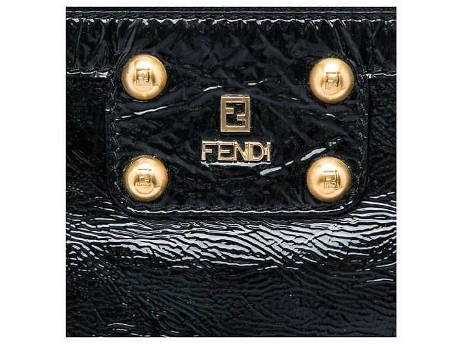 Fendi Black Crinkled Patent Crossbody Nero - vista 5