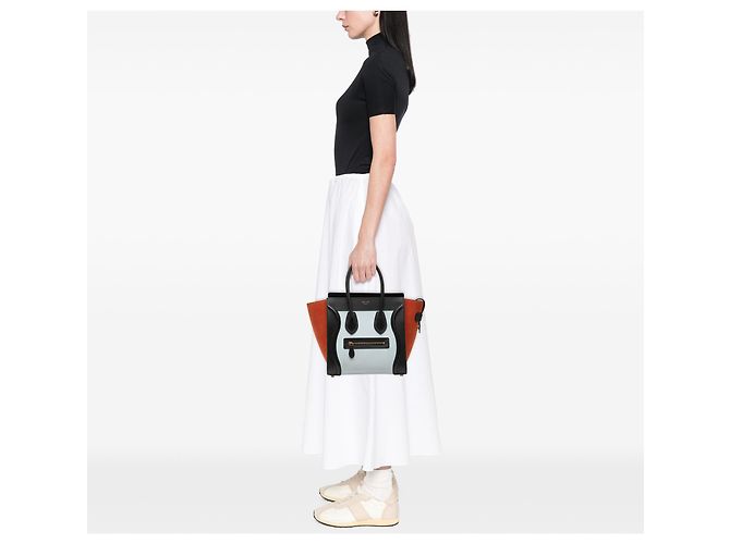 Céline Tote Luggage in nubuck e pelle di vitello tricolore micro bianco Celine - vista 7