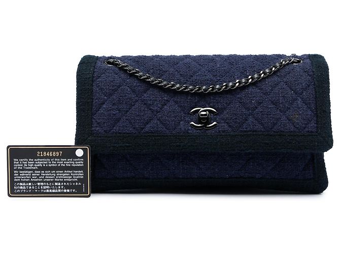 Chanel Blue CC Tweed Trapuntato a Fisarmonica Blu scuro - vista 6