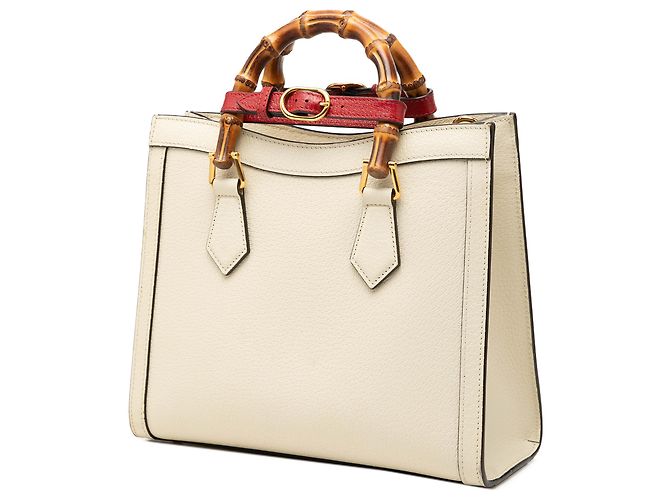 Gucci Diana Satchel aus weißem Kalbsleder und Bambus, Größe Medium - Ansicht 2