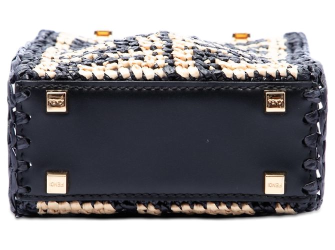Fendi Mini Borsa Shopper Sunshine in Raffia Zucca Nero - vista 3
