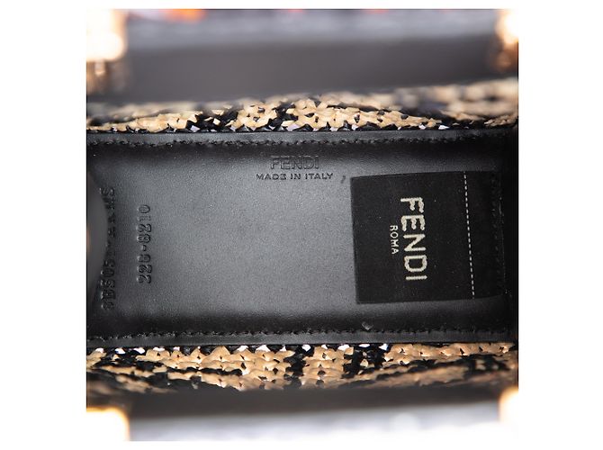 Fendi Mini Borsa Shopper Sunshine in Raffia Zucca Nero - vista 4