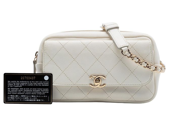 Borsa a tracolla casual Chanel White Quilted Goatskin Bianco Bianco sporco - vista 8