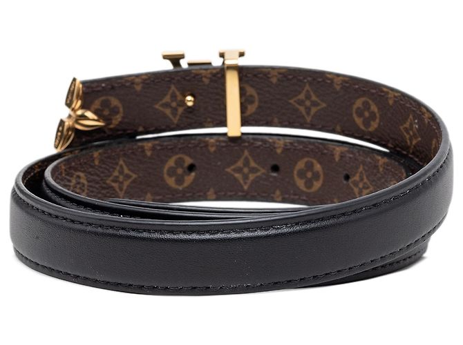 Cintura reversibile Pretty LV in pelle nera e monogram Louis Vuitton - vista 3
