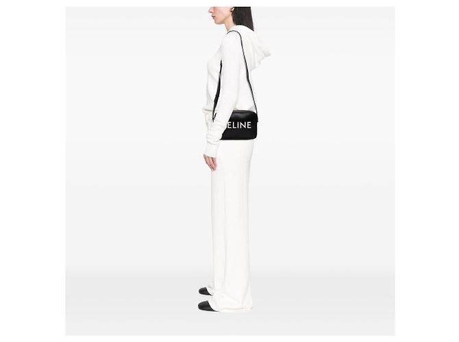 Céline Borsa a tracolla Celine in pelle di vitello liscia nera con logo Nero - vista 6