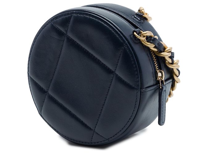Clutch 19 rotonda in agnello blu con catena Chanel Blu navy - vista 2