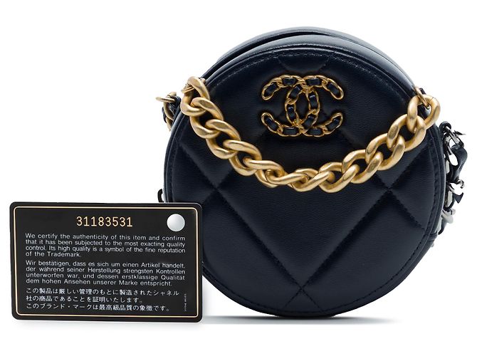Clutch 19 rotonda in agnello blu con catena Chanel Blu navy - vista 7