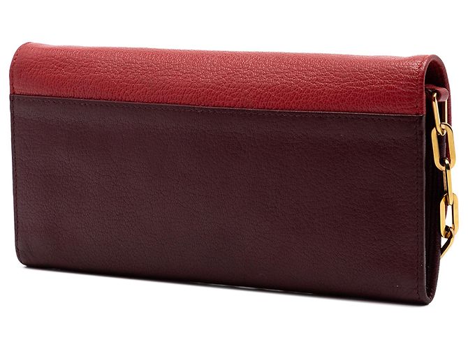 Portafoglio con catena Miu Miu Red Bicolor Goatskin Madras Bow Rosso - vista 2